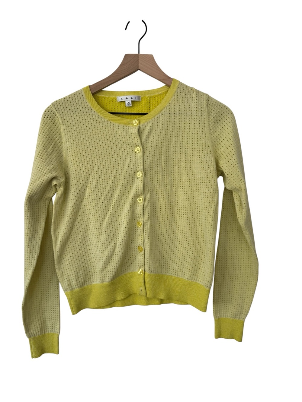 CAbi Yellow Lightweight Mesh Button-Front Cardigan - Size Medium